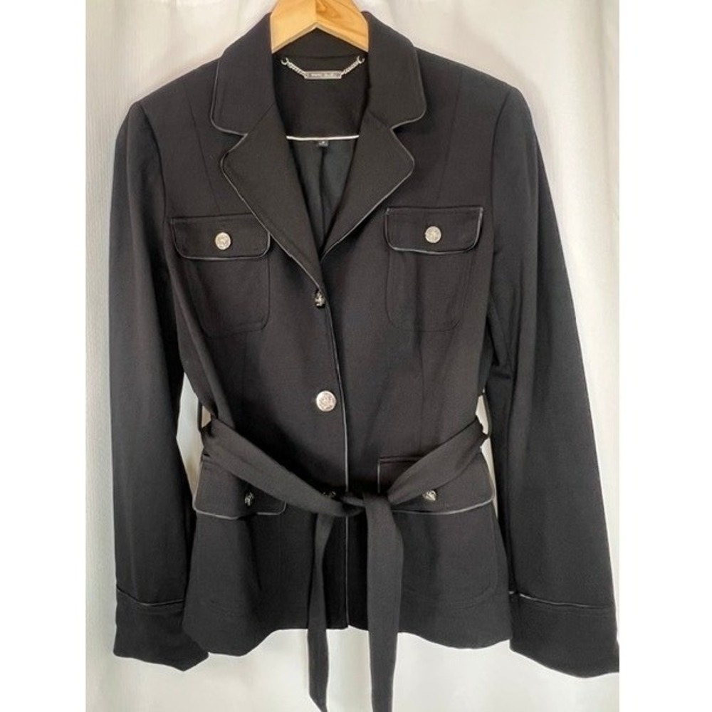 White House Black Market Classic Black Tailored Belted Safari Field Blazer 8 - Picture 4 of 16